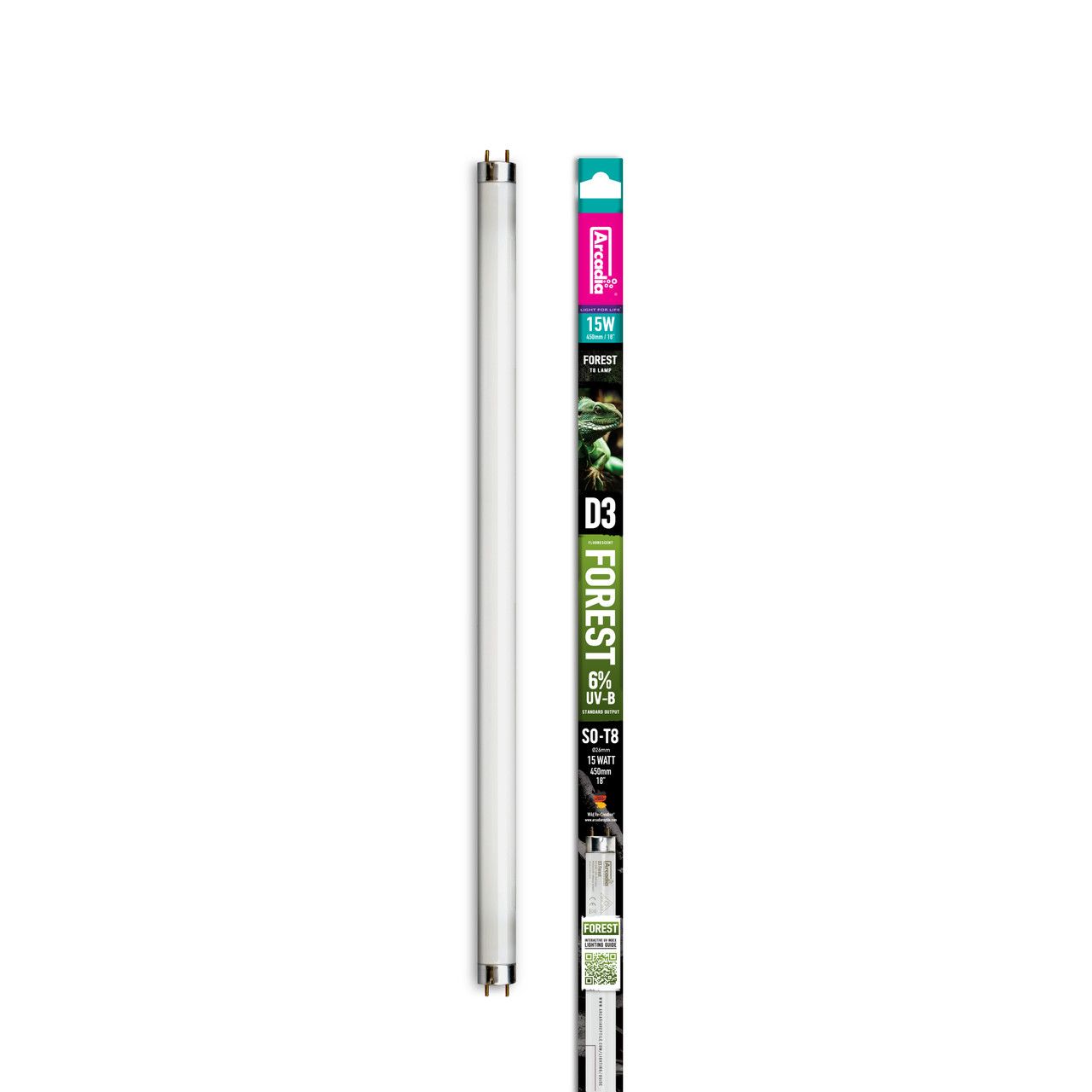Neon terariu, Arcadia D3 T8 6% UVB Reptile Lamp Forest, 6% UVB 45 cm 15W