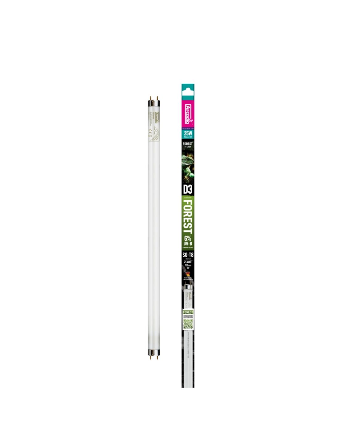 Neon terariu, Arcadia D3 T8 6% UVB Reptile Lamp Forest, 6% UVB 75 cm 25W