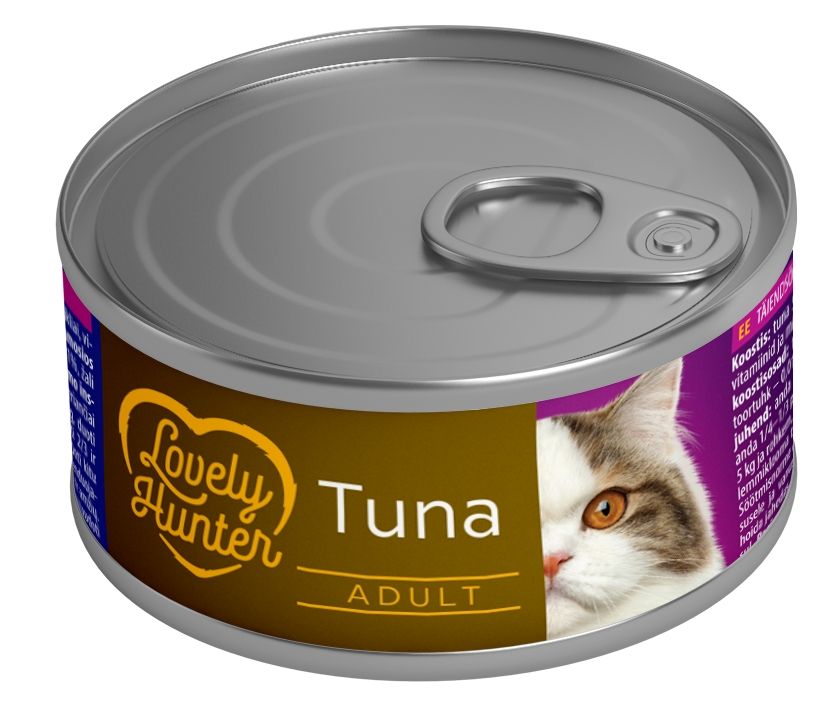 Hrana umeda pentru pisici adulte pe baza de ton, Lovely Hunter adult Tuna, 85 g, conserva