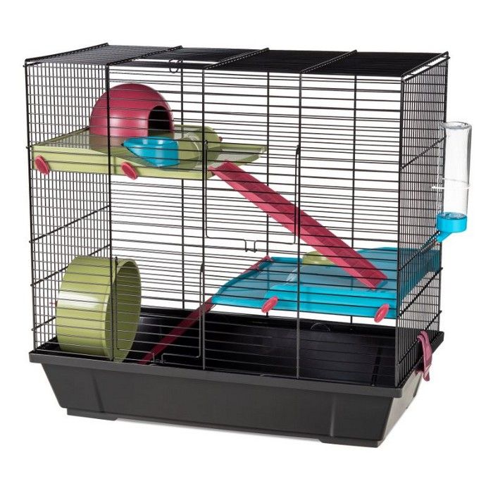 Cusca pentru hamsteri Voltrega 949 neagra cu accesorii, 50,5 x 28 x 47 cm