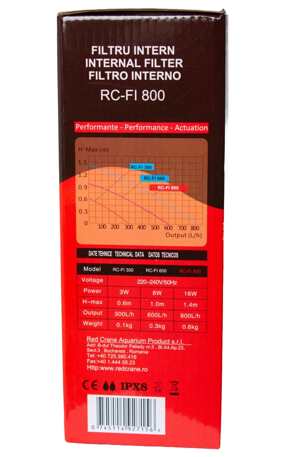 Filtru intern pentru acvarii RC-FI 800, Red Crane