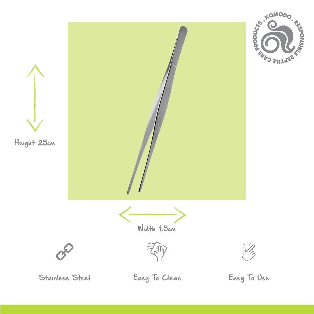 Pensa din otel inoxidabil pentru hranirea reptilelor, Komodo Feeding Tongs Straight, 25 cm