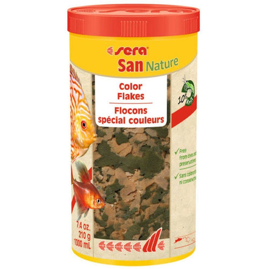 Hrana fulgi pentru dezvoltarea culorii cu 10% krill, Sera San Nature color flakes, 22 g/100 ml