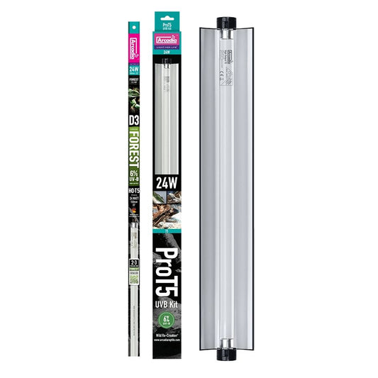 Kit lampa si neon UVB pentru iluminare terariu, Arcadia PRO T5 UVB Kit 6% 24W