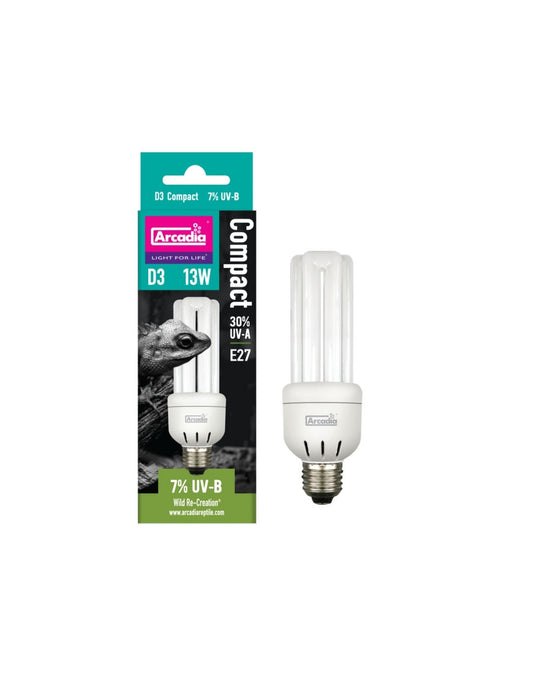 Bec cu UVB 7%, Arcadia E27 D3 Compact  bulb 13W 30% UVA