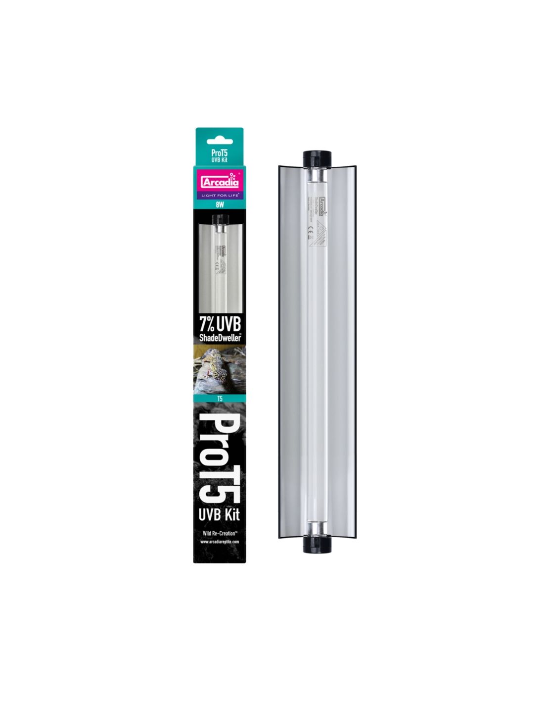 Arcadia Pro T5 UVB Kit lampa si neon terariu, ShadeDweller 7% UV-B, 8 Watt (EU)
