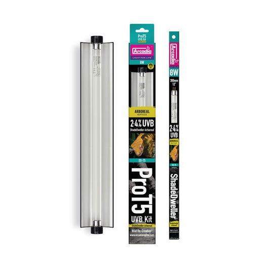 Arcadia Pro T5 UVB Kit lampa si neon terariu, Shade-Dweller, 2.4% UV-B 8W, Arboreal (EU)