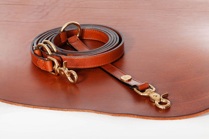 Lesa maro de piele pentru caini, EcoSkin Leas'H 210/2.0 cognac/steel, 210 x 2 cm