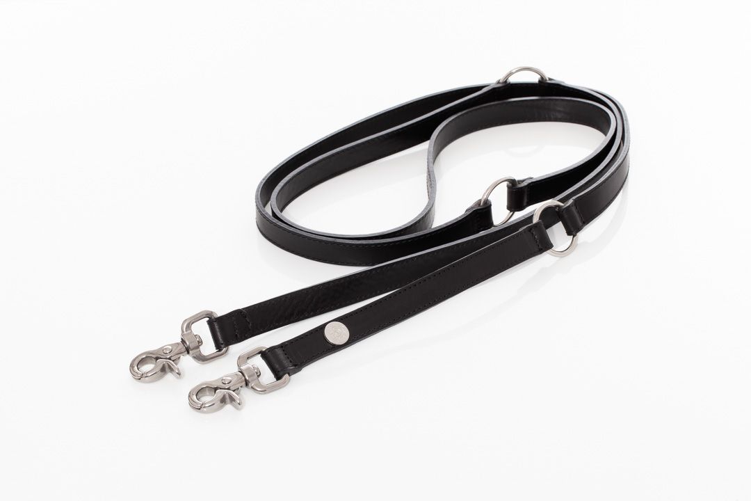 Lesa neagra din piele pentru caini, EcoSkin Leas'H 210/2.0 onyx/steel, 210 x 2 cm