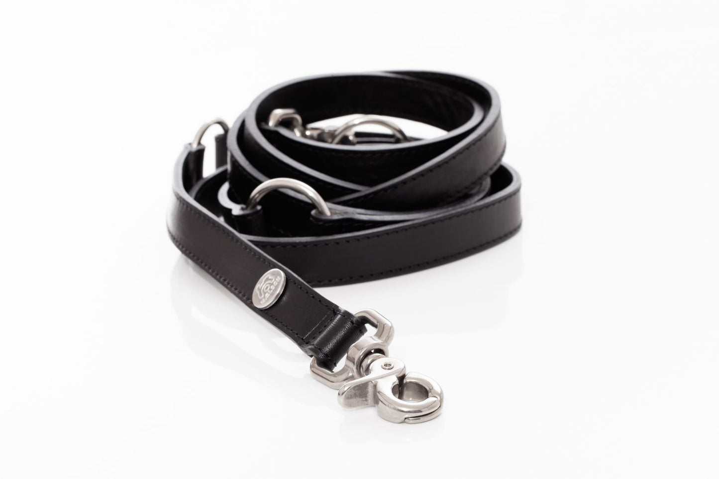 Lesa neagra din piele pentru caini, EcoSkin Leas'H 210/2.0 onyx/steel, 210 x 2 cm