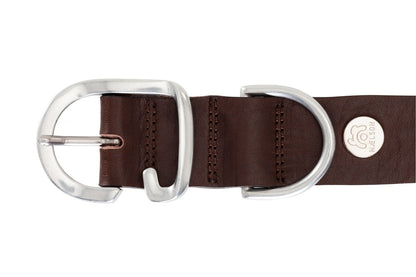 Zgarda maro de piele pentru caini, EcoSkin Coll'R 50/35 Cognac/metal, lungime 37-43/latime 3.5 cm