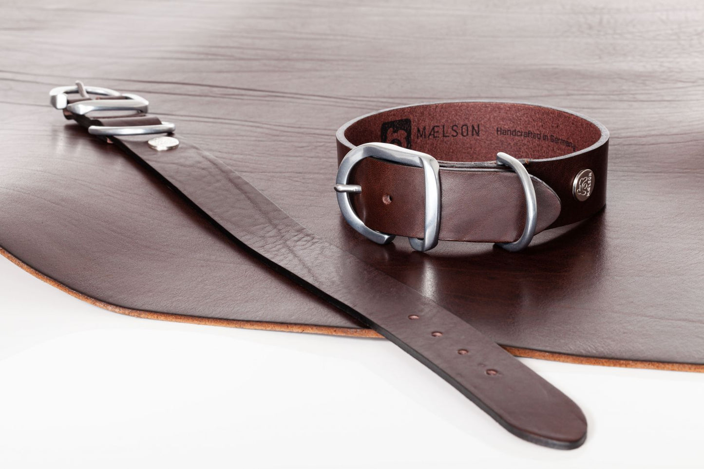 Zgarda maro inchis de piele pentru caini, EcoSkin Coll'R 40/25 Mokka/metal, lungime 29-35/latime 2.5 cm