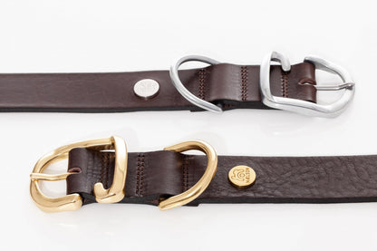 Zgarda maro inchis de piele pentru caini, EcoSkin Coll'R 40/25 Mokka/metal, lungime 29-35/latime 2.5 cm
