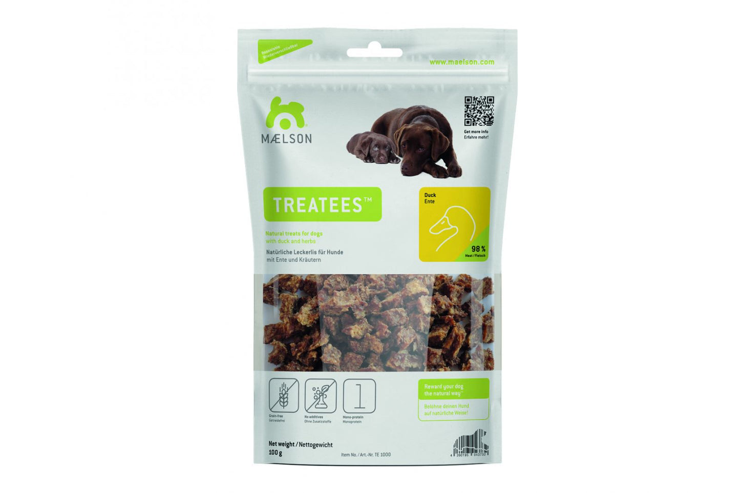 Recompense naturale pentru caini din carne de rata, Treatees 100 Duck, 13 x 2 x 22.5 cm, 100 g