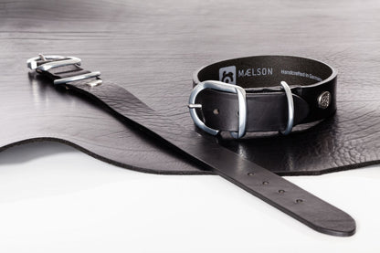 Zgarda neagra de piele pentru caini, EcoSkin Coll'R 35/25 onyx/metal, lungime 25-30/latime 2.5 cm