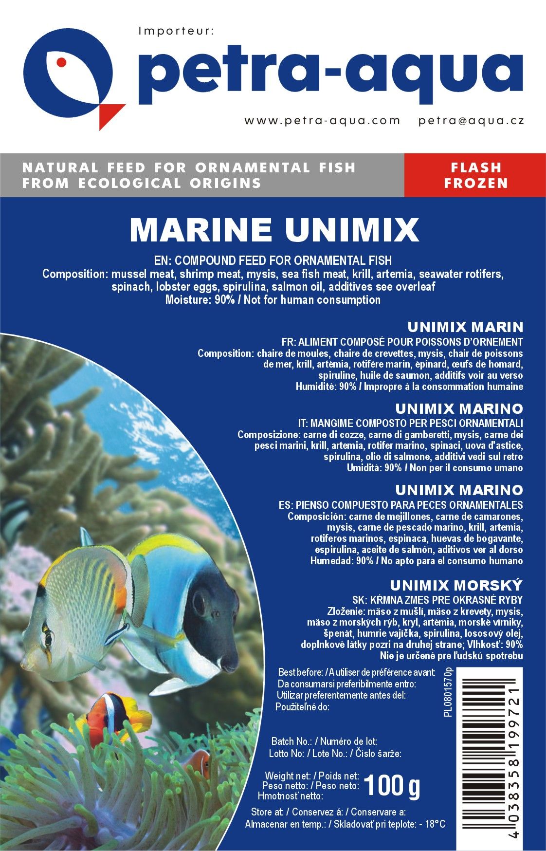 Hrana congelata pentru pesti ornamentali, UNIMIX MARIN, 100g