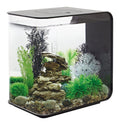 Acvariu Oase biOrb FLOW 30 LED negru, 30l, amenajat cu plante verzi, decor din piatra si fundal negru
