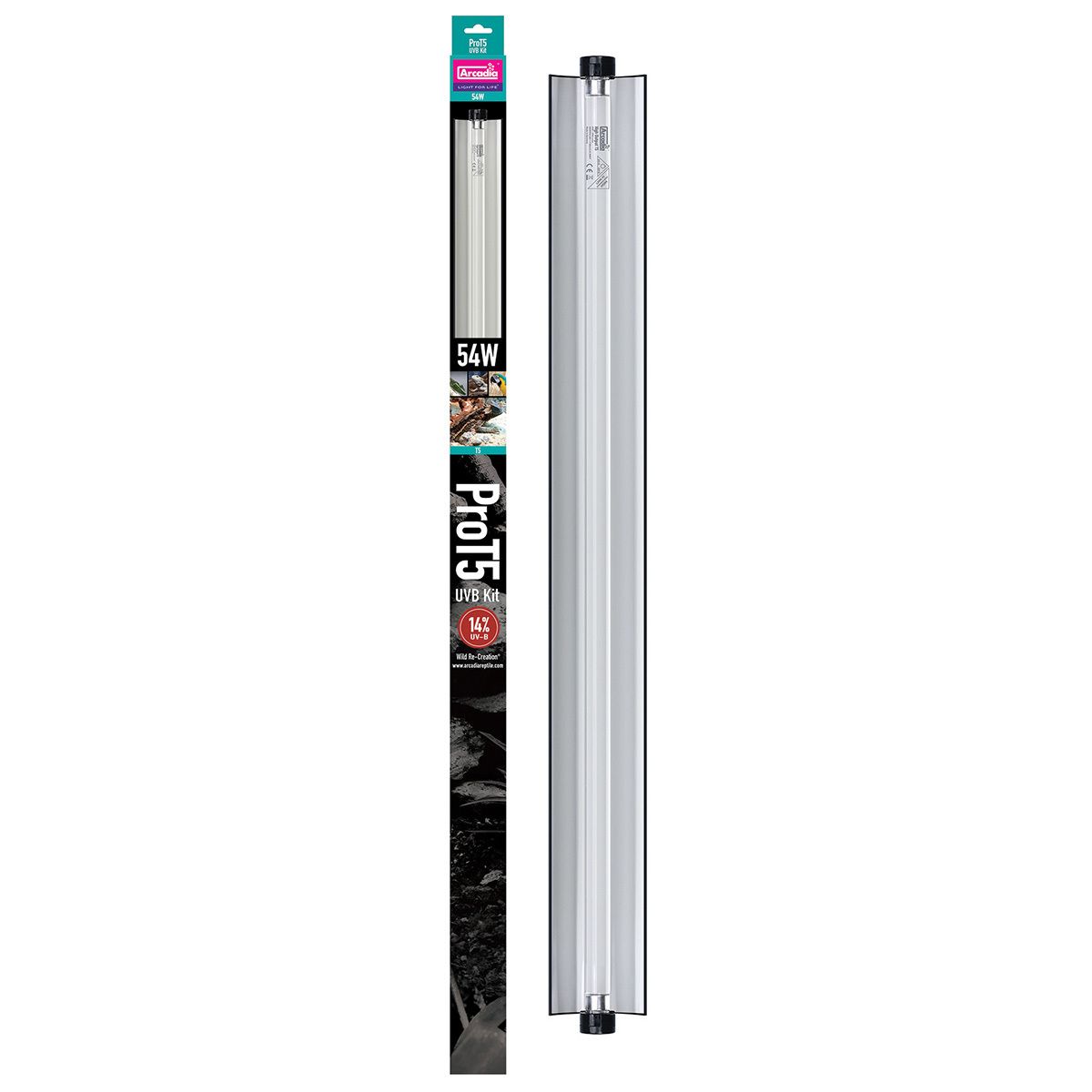 Kit UVB terariu Arcadia ProT5 Dragon 14%, cu neon T5 54 W, 117 cm