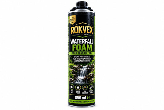 Spuma profesională pentru lipirea rocilor la iazuri și cascade, ROKVEX Waterfall Foam 850 MI
