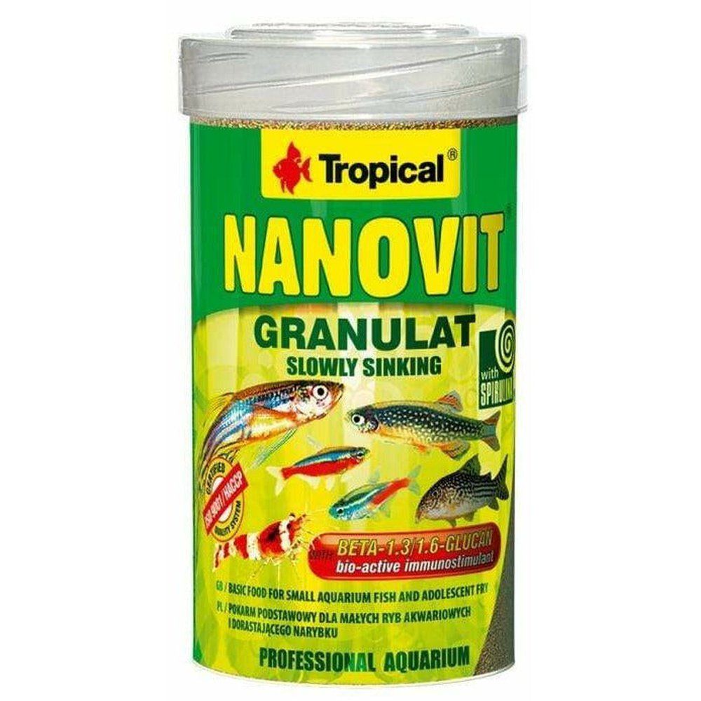 Hrană minigranulată pentru pești mici și puiet, Tropical Nanovit Granulat, 70g/100ml