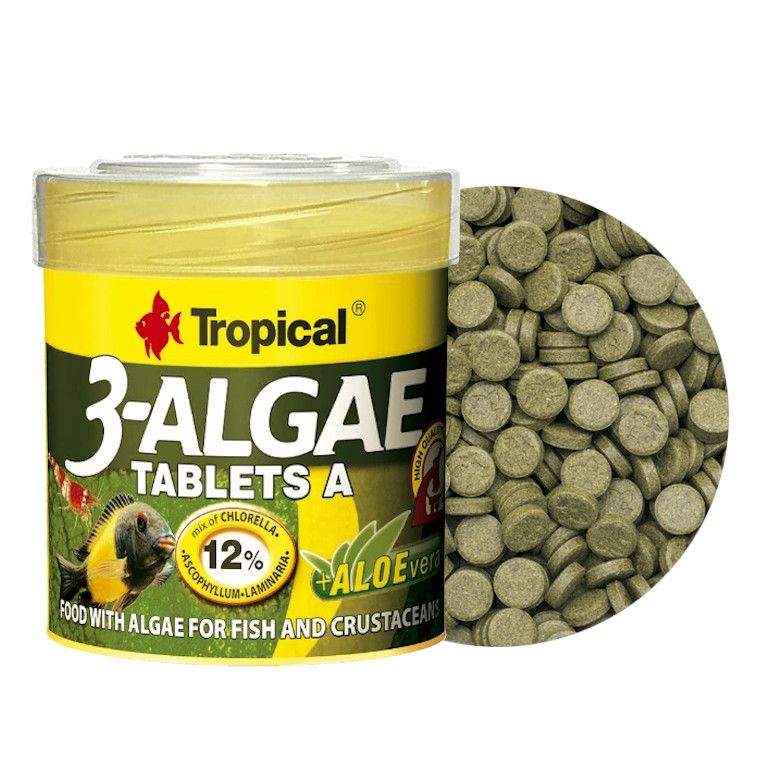 Hrana cu alge pentru pesti de apa dulce si de mare Tropical 3-Algae Tablets A, 50ml / 36g