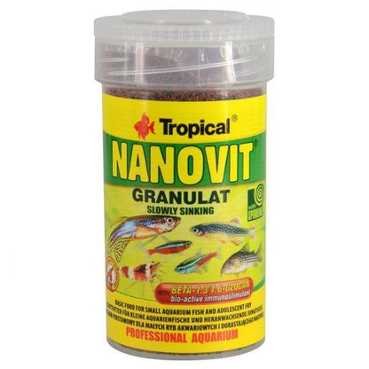 Hrană minigranulată pentru pești mici și puiet, Tropical Nanovit Granulat, 70g/100ml