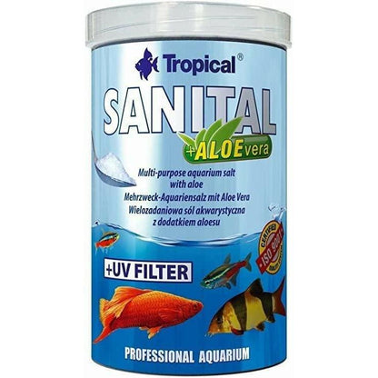 Sare pentru conditionarea acvariilor, Tropical Sanital + Aloevera, 1000ml/1,2 kg