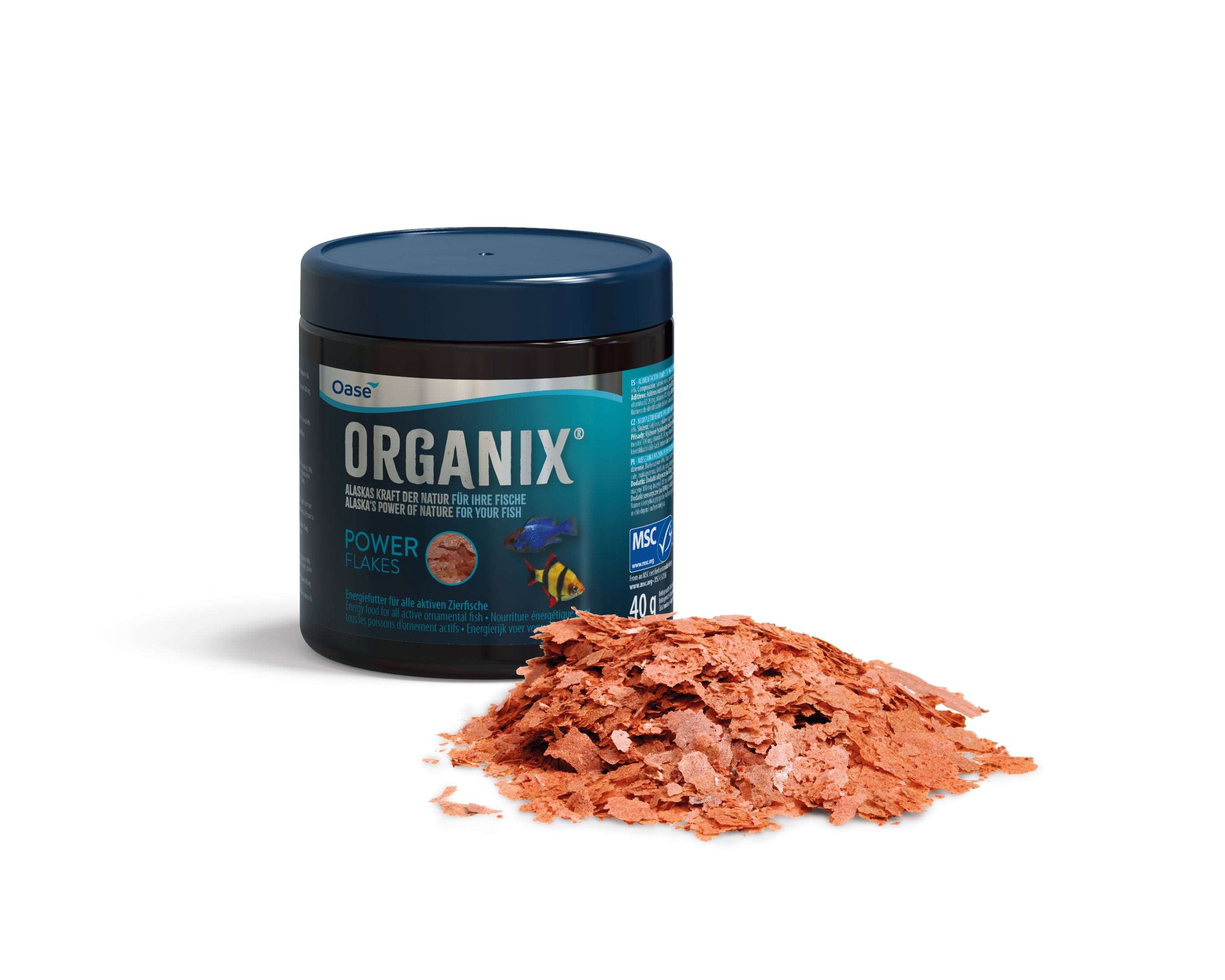 Hrana cu acizi grasi esentiali si vitamine pentru pesti ornamentali, ORGANIX Power Flakes 250 ml / 40 g
