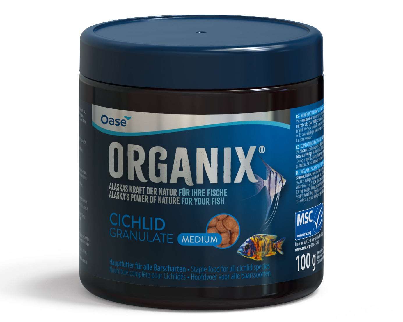 Hrana granulata pentru ciclide, Oase, Organix Cichlid Granulate medium, 100g/250ml