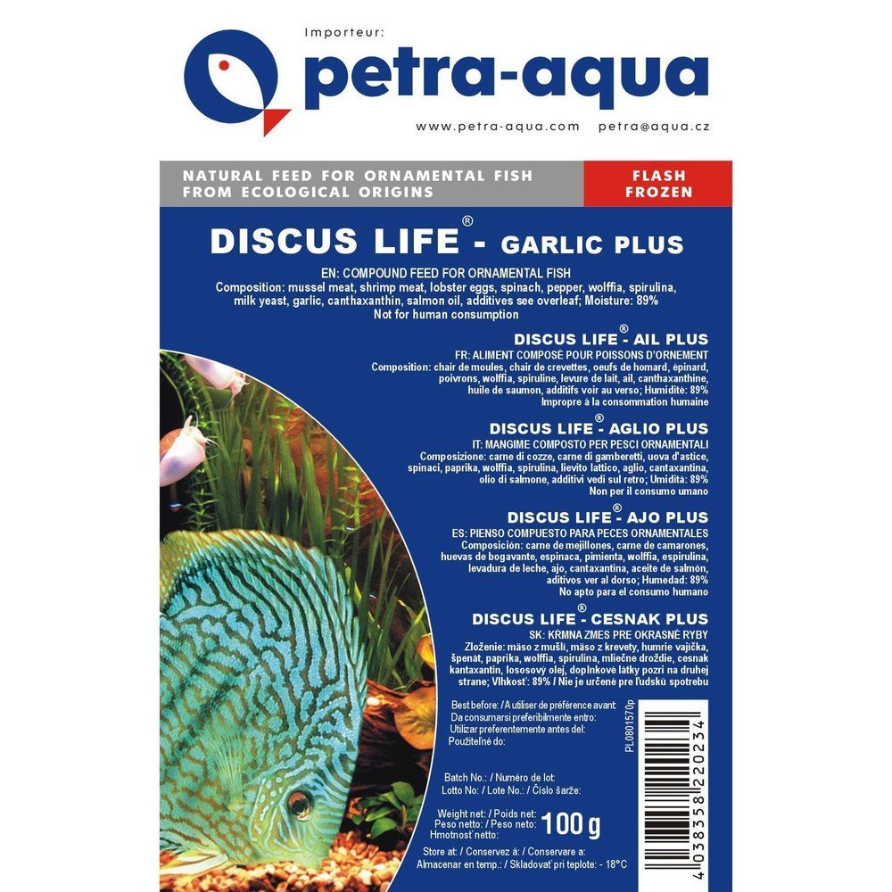 Hrană congelată cu usturoi pentru pești ornamentali, DISCUS LIFE GARLIC PLUS, blister 100 g