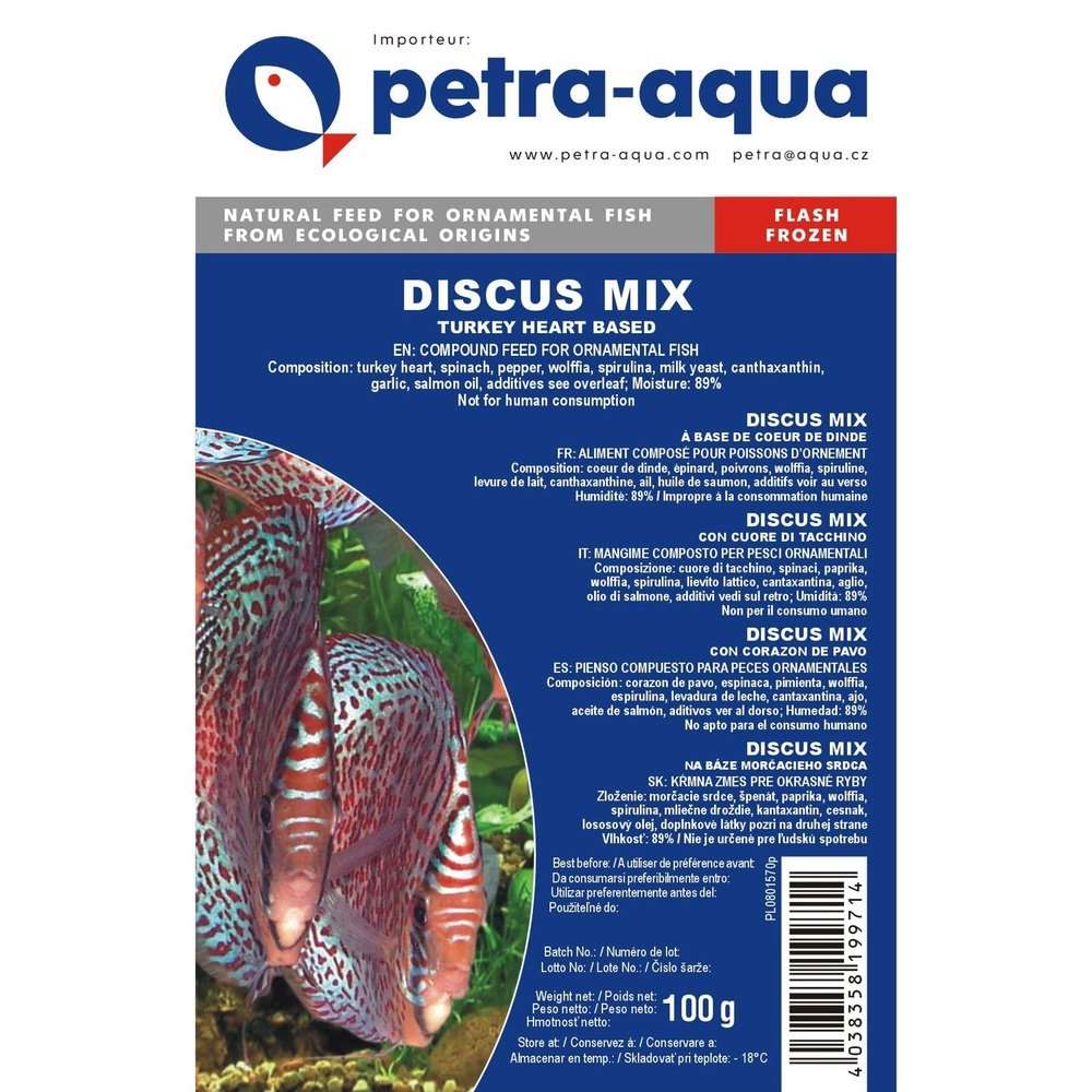 Petra-aqua Fish Food Hrană congelată pentru pești ornamentali, DISCUS MIX Turkey Heart Based, blister 100 g
