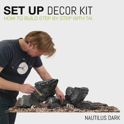 Kit complet cu substrat si pietre pentru decorul acvariului, Wio, Nautilus Dark Decor Kit, 20 kg