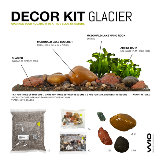 Kit complet cu substrat si pietre pentru decorul acvariului, Wio, Glacier Decor Kit, 20 kg
