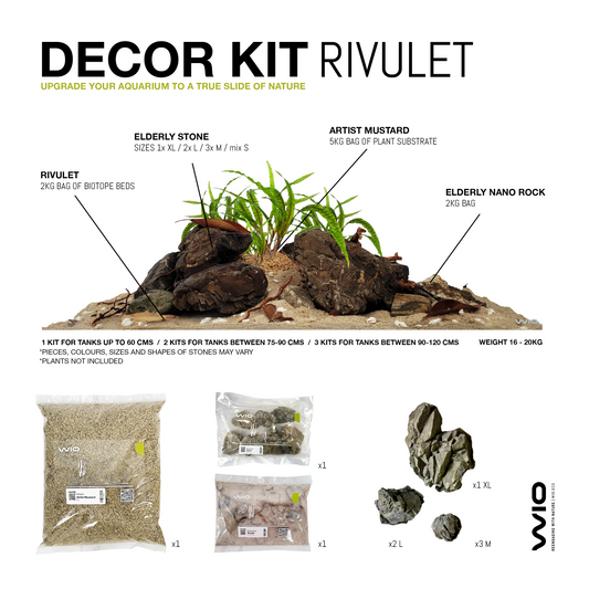 Kit complet cu substrat si pietre pentru decorul acvariului, Wio Rivulet Decor Kit, 20 kg