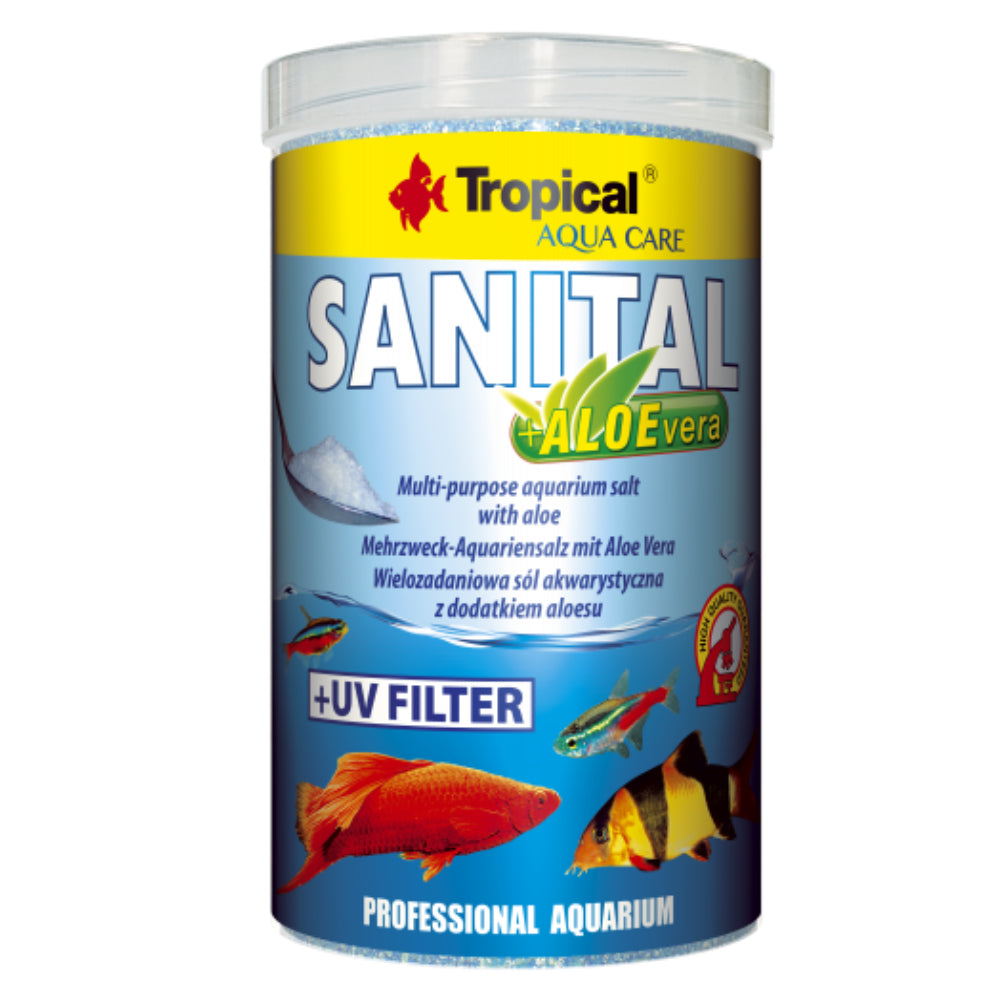 Sare pentru conditionarea acvariilor, Tropical Sanital + Aloevera, 1000ml/1,2 kg