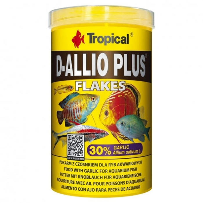 Hrană sub formă de fulgi cu usturoi pentru pești ornamentali, Tropical D-Allio Plus Flakes, 20g/100ml