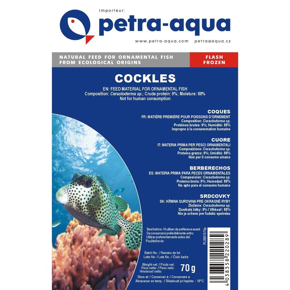 Petra-aqua Fish Food Scoici congelate, FROZEN COCKLES, blister 70 g